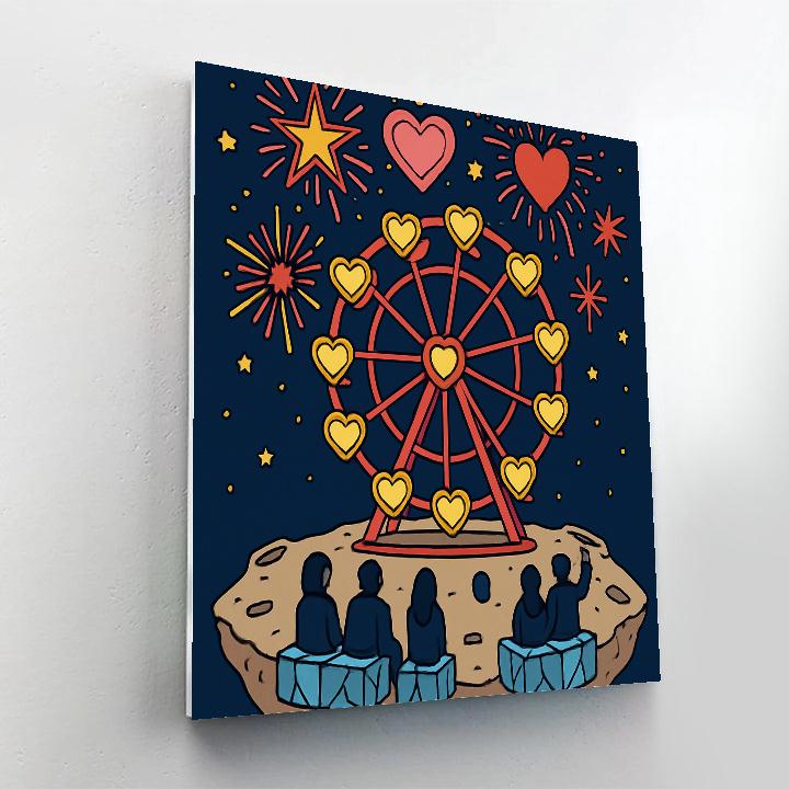 Valentines Day Fireworks Above Space Ferris Wheel Numbered painting kits