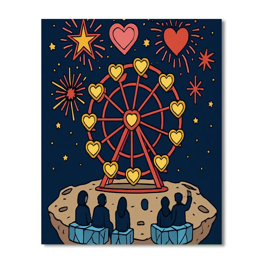 Valentines Day Fireworks Above Space Ferris Wheel Numbered painting kits