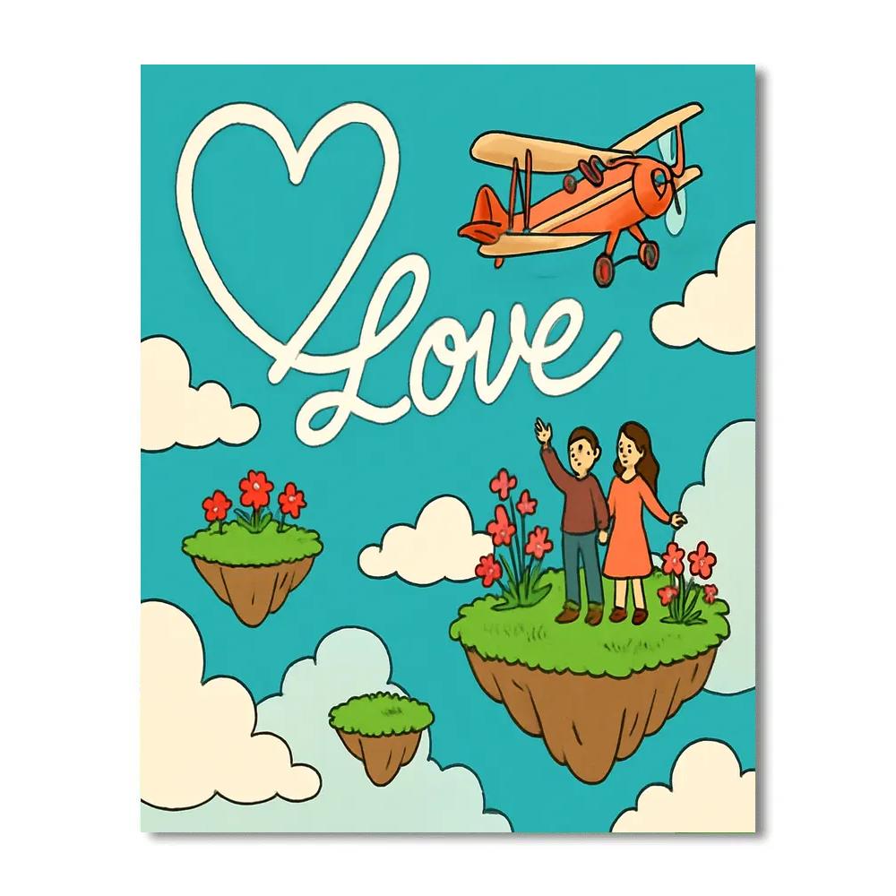 Valentines Day Skywriting Over Floating Islands Paint by numbers art