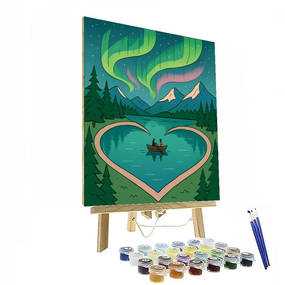Heart Shaped Aurora Valentines Day Lake painting number kit