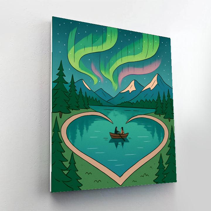 Heart Shaped Aurora Valentines Day Lake painting number kit