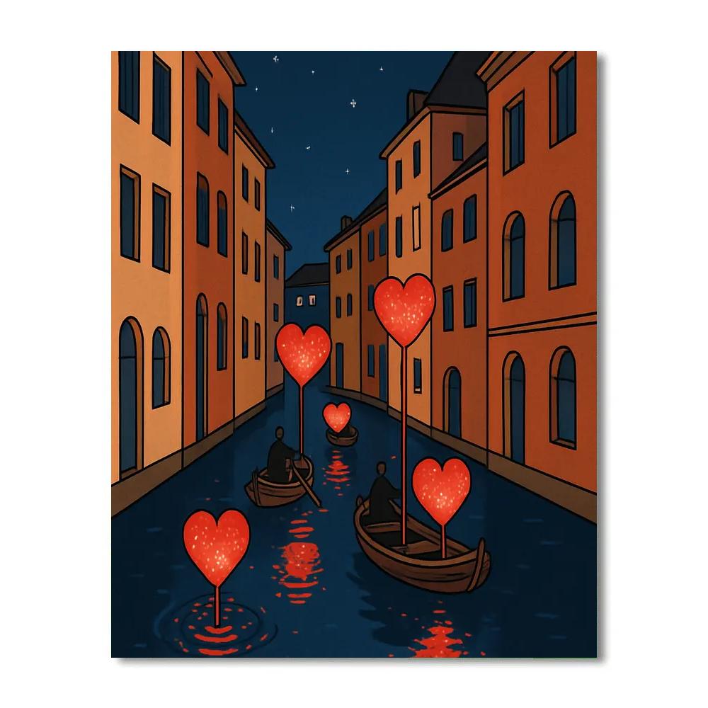 Valentines Day Lanterns Along The Star Canal DIY paint by numbers