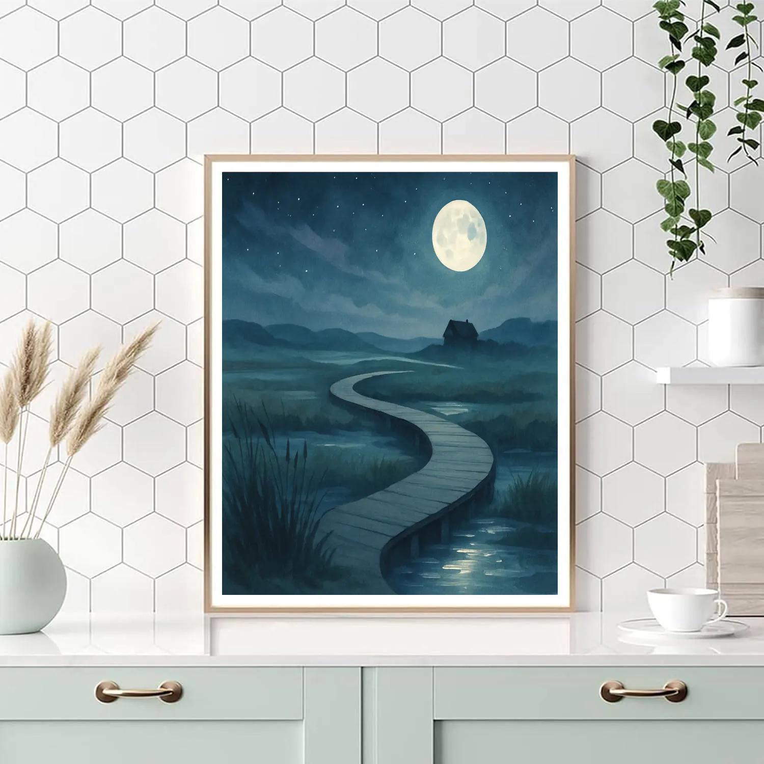 Moonlit Saltmarsh Causeway paint by numbers