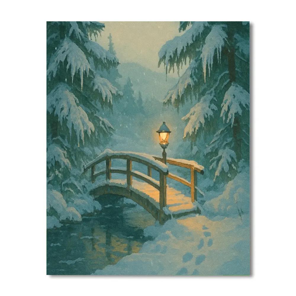 Lanternlight Over The Frozen Footbridge paint by numbers