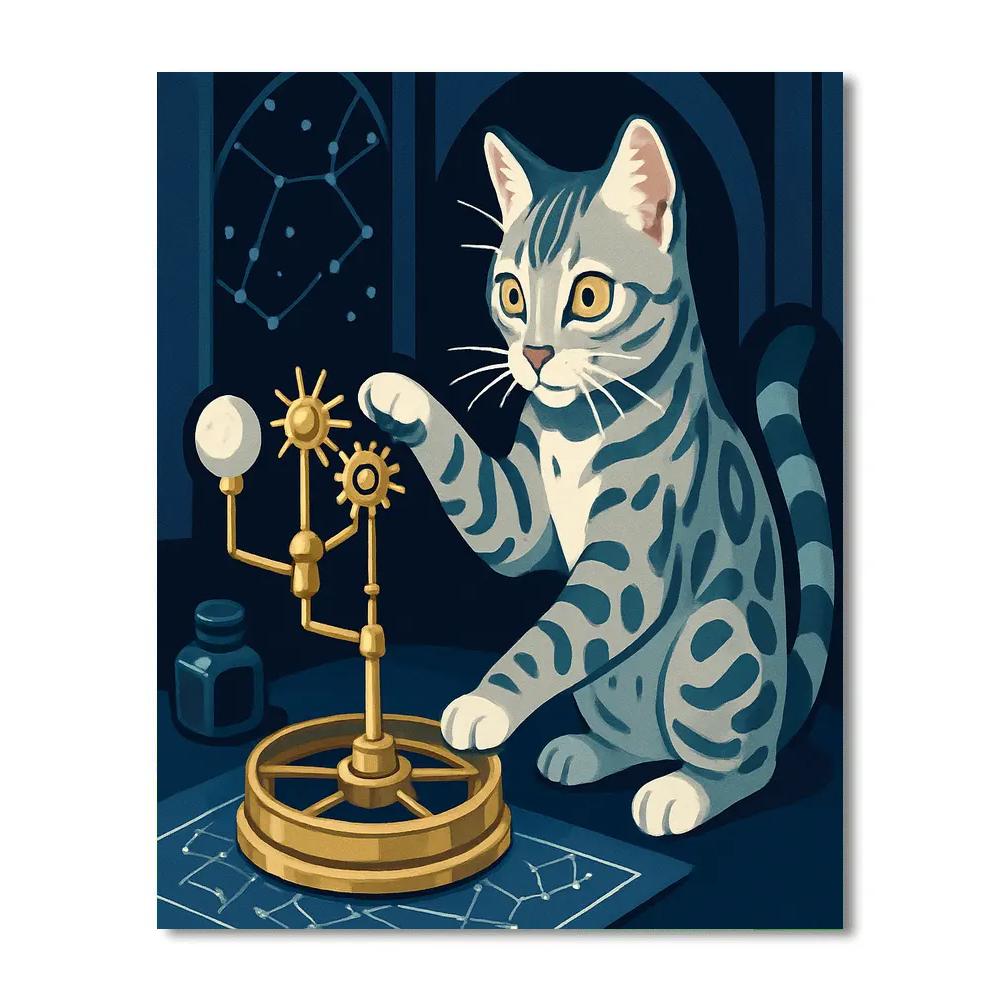 Clockwork Orrery Cat Explorer Number painting