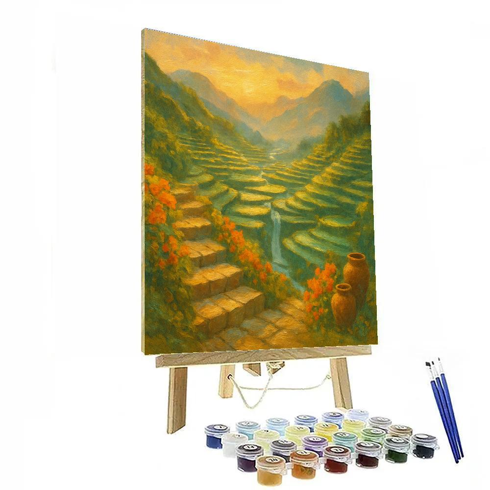 Saffron Terrace Waterfall Valley Number painting