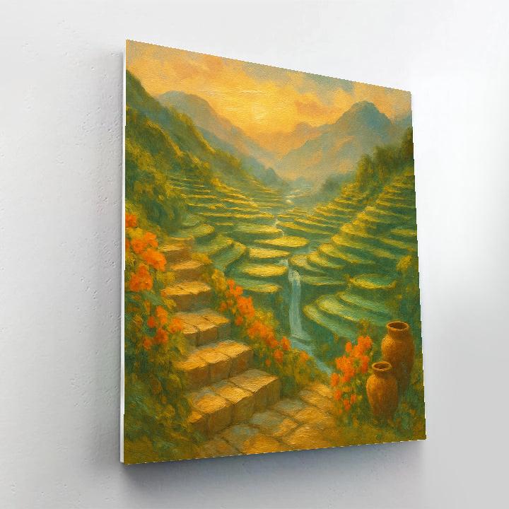 Saffron Terrace Waterfall Valley Number painting