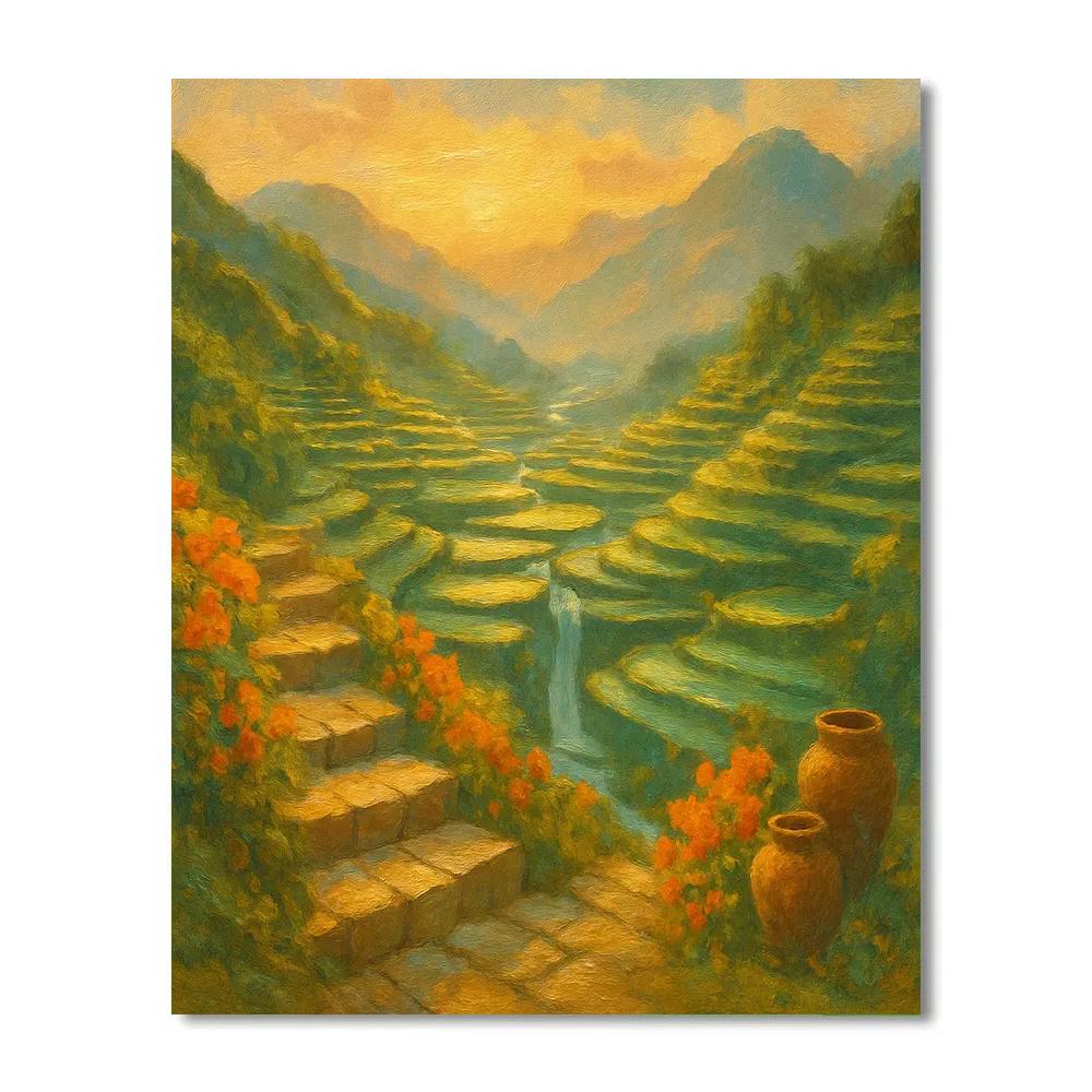 Saffron Terrace Waterfall Valley Number painting