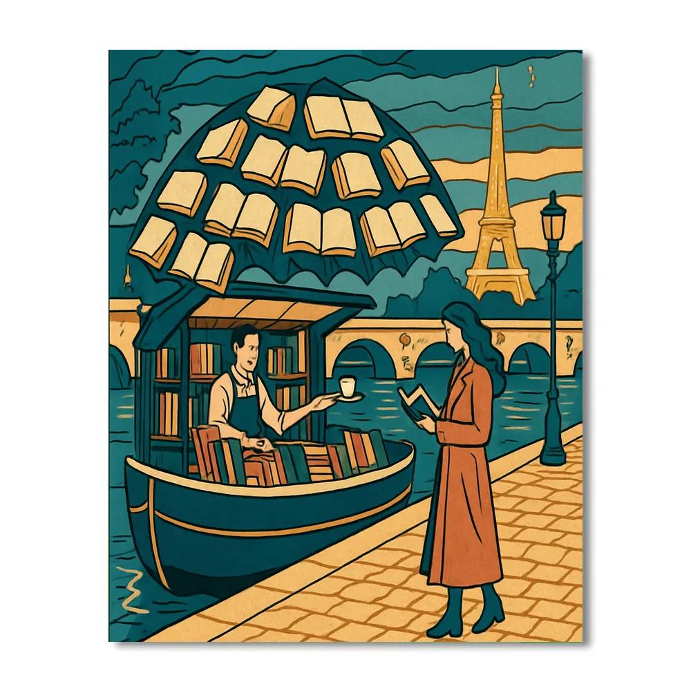 Midnight Bookstall In Paris Glow DIY paint by numbers