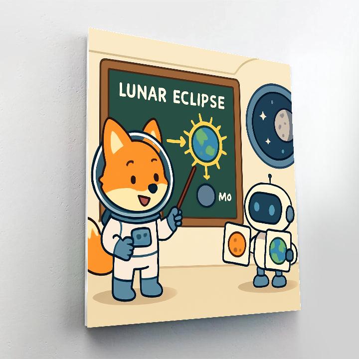 Fox Astronaut And The Lunar Eclipse Lesson DIY paint by numbers