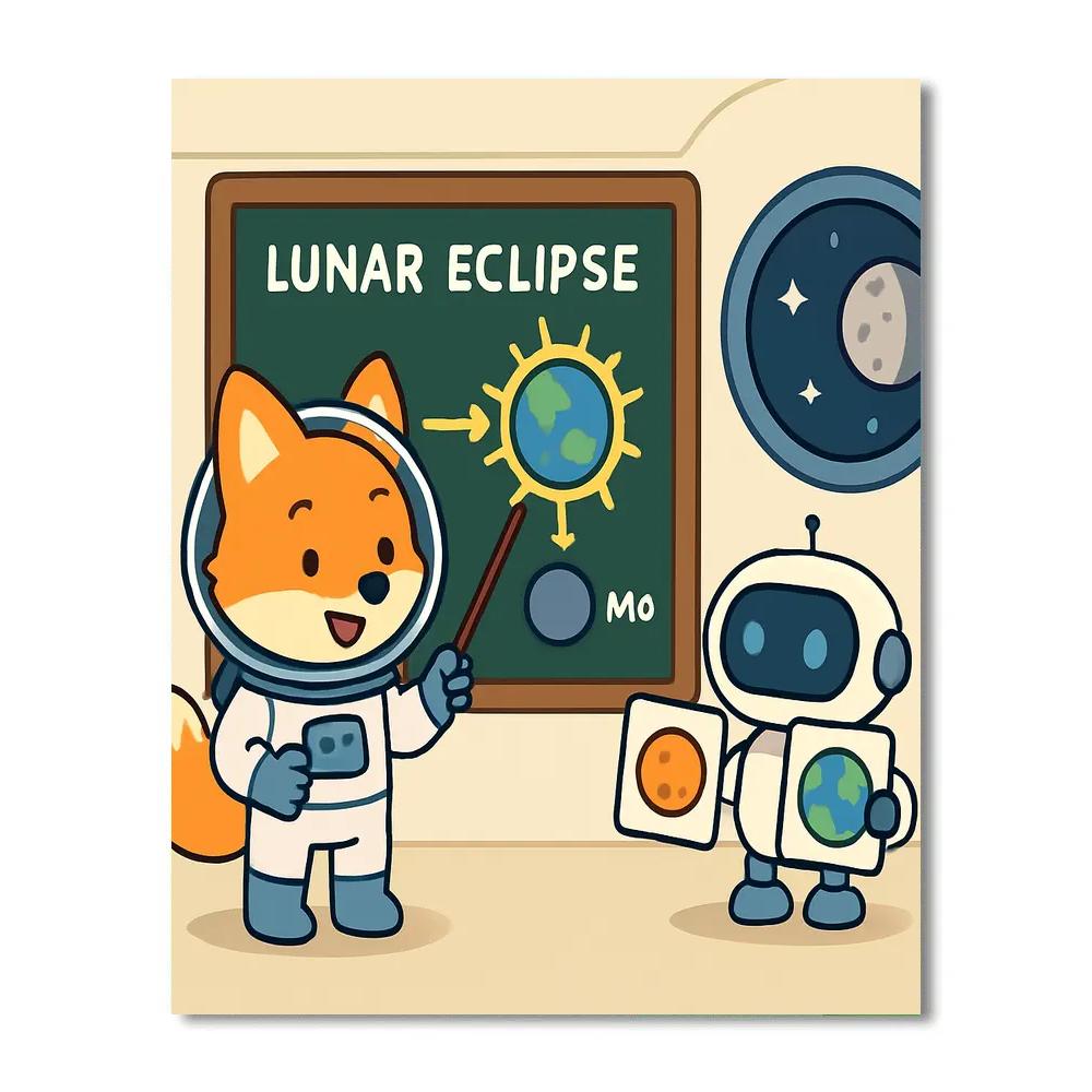 Fox Astronaut And The Lunar Eclipse Lesson DIY paint by numbers