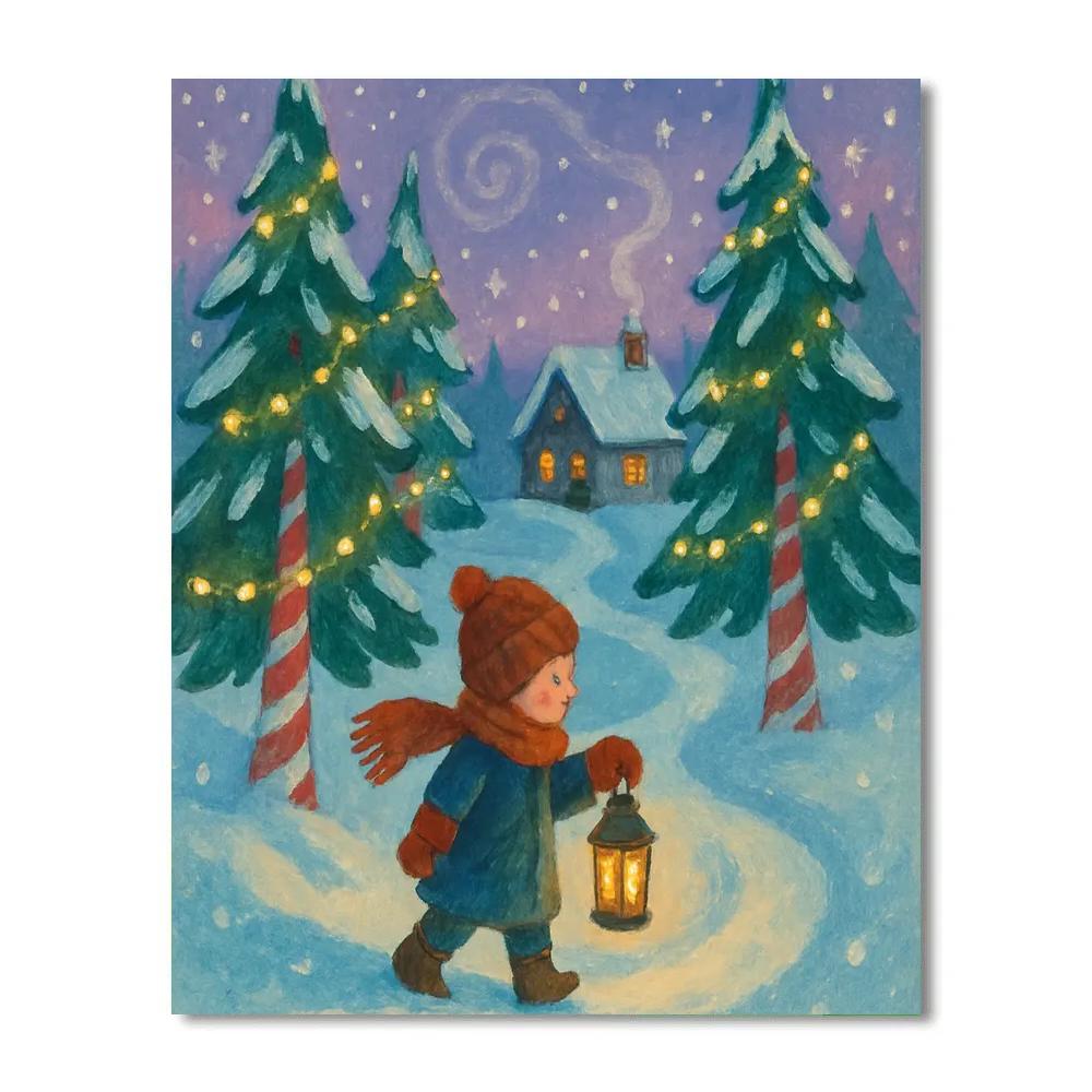 Lantern Walk Through Peppermint Pines painting number kit