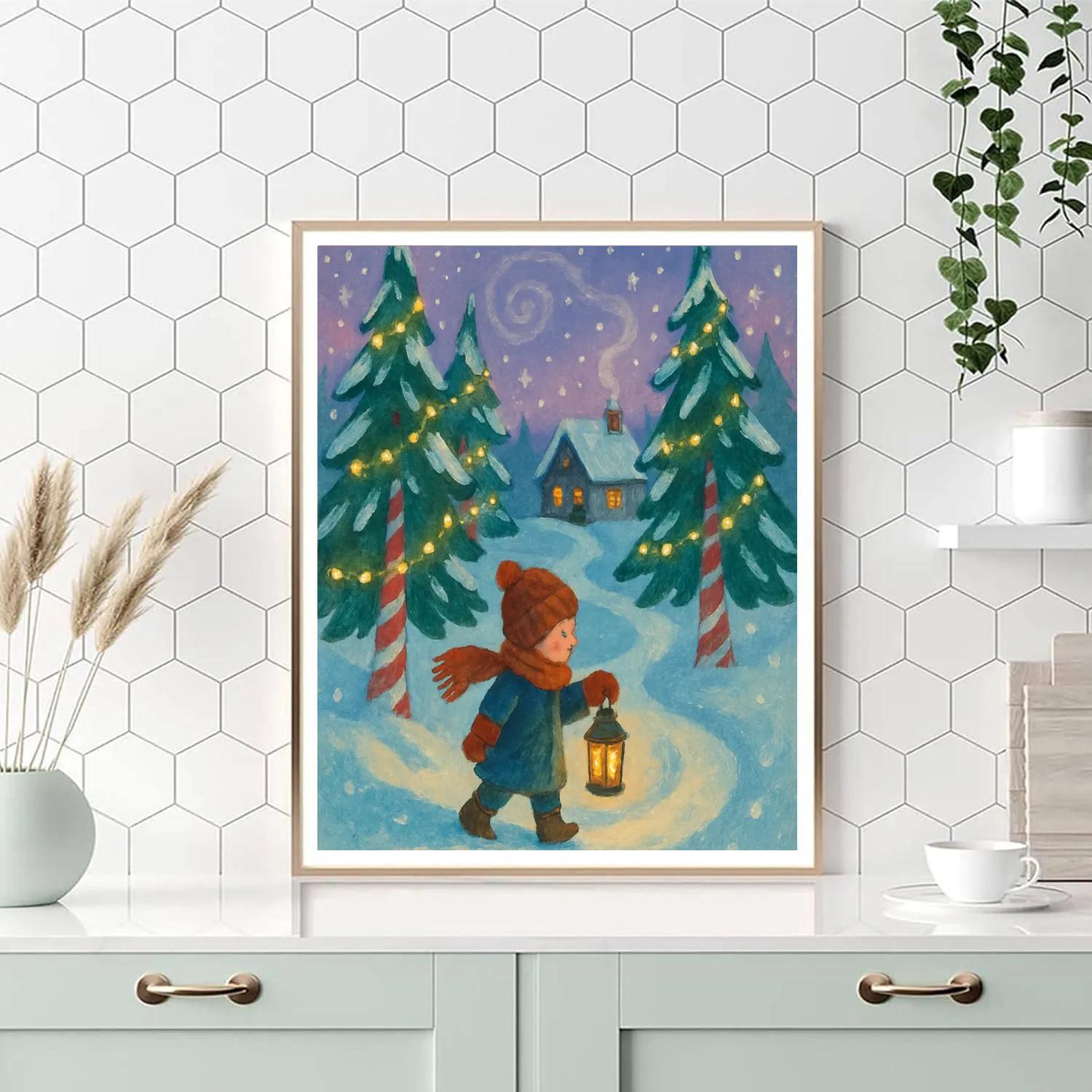 Lantern Walk Through Peppermint Pines painting number kit