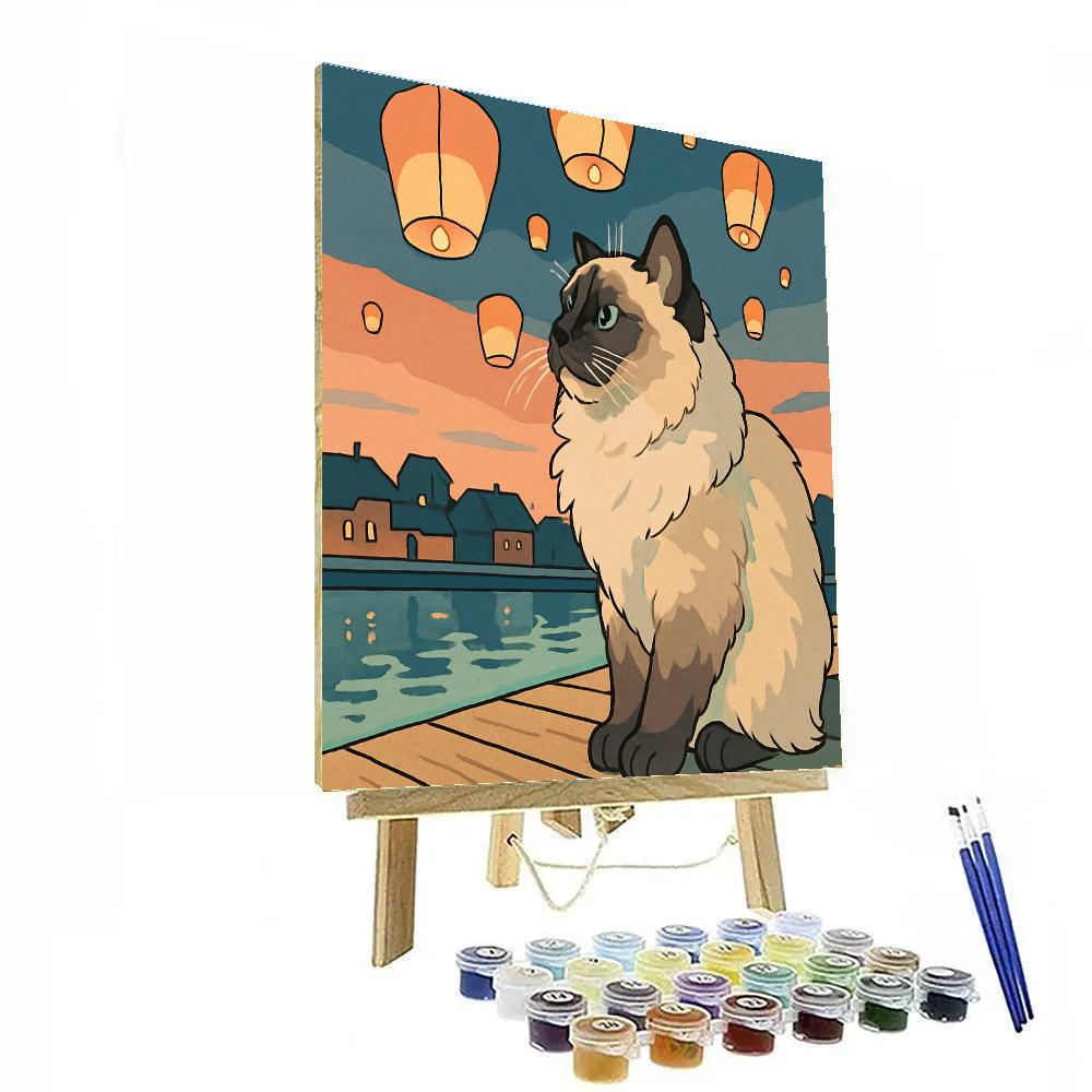Floating Lanterns With Cat Silhouette Paint by numbers kits