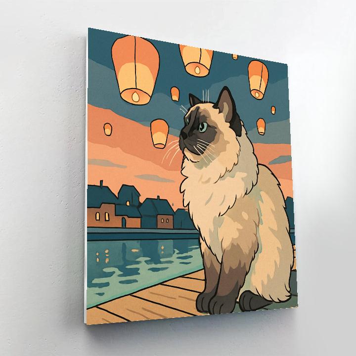Floating Lanterns With Cat Silhouette Paint by numbers kits