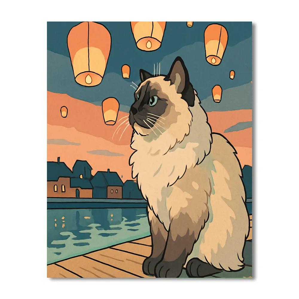 Floating Lanterns With Cat Silhouette Paint by numbers kits