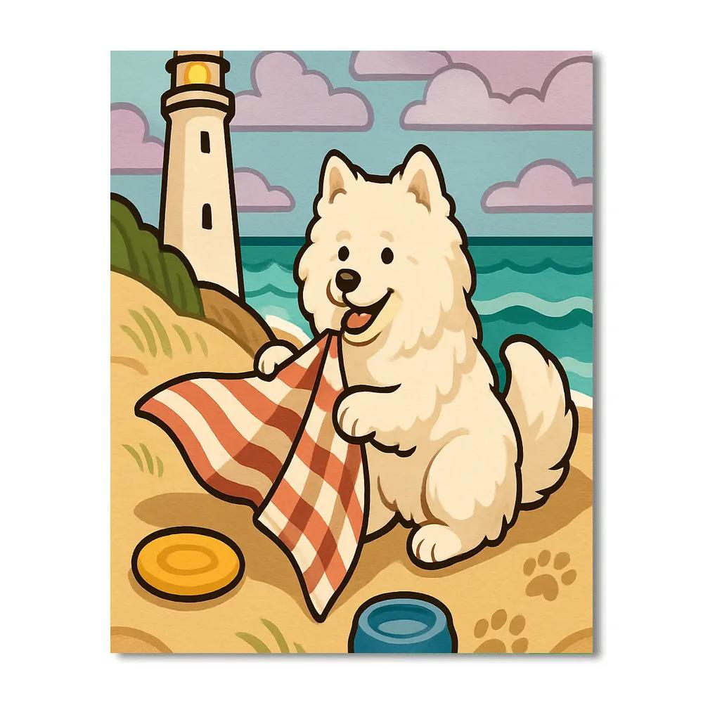 Lighthouse Picnic With Dog Numbered painting kits