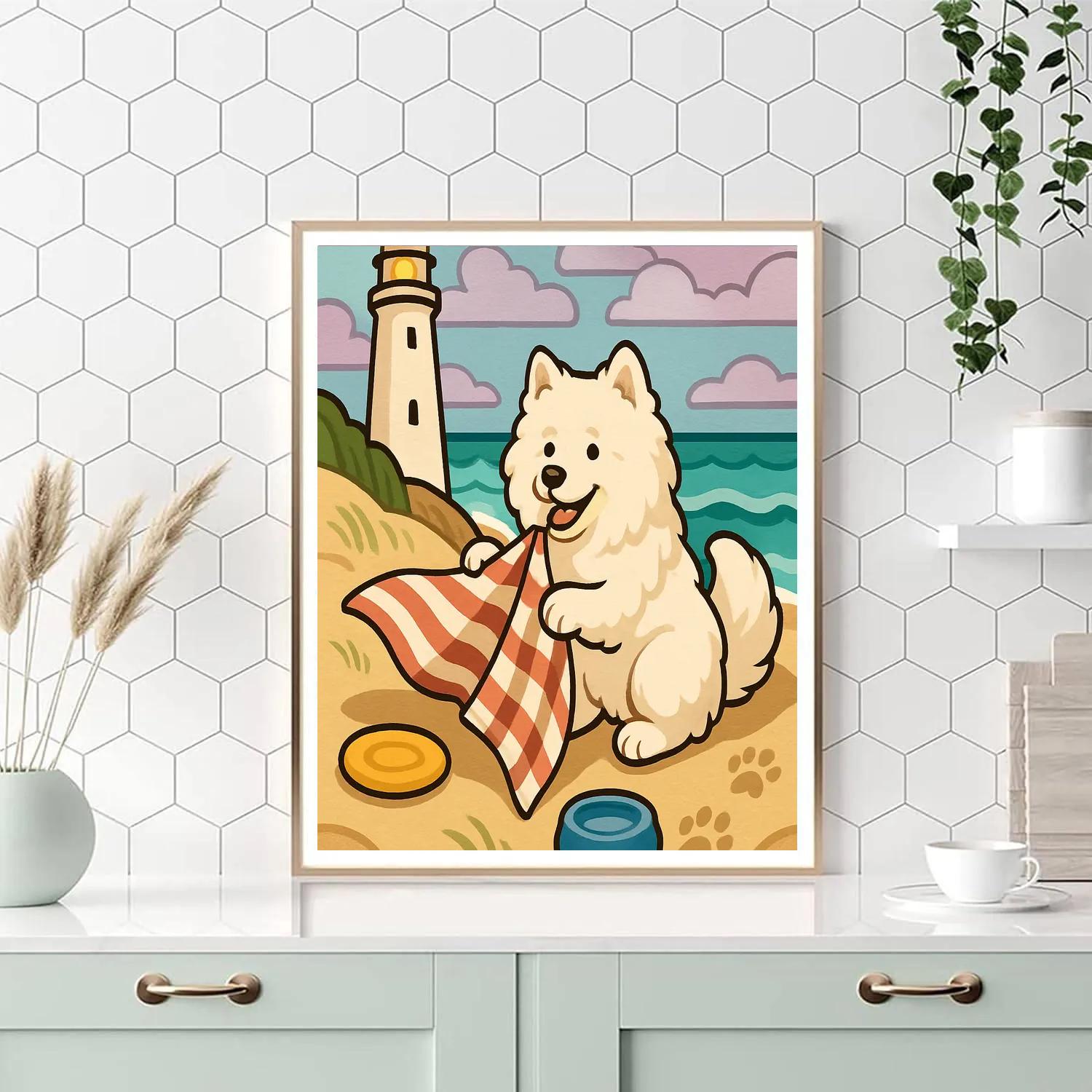 Lighthouse Picnic With Dog Numbered painting kits
