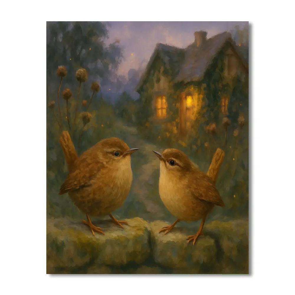 Lantern Light Wrens In The Cottage Garden DIY paint by numbers