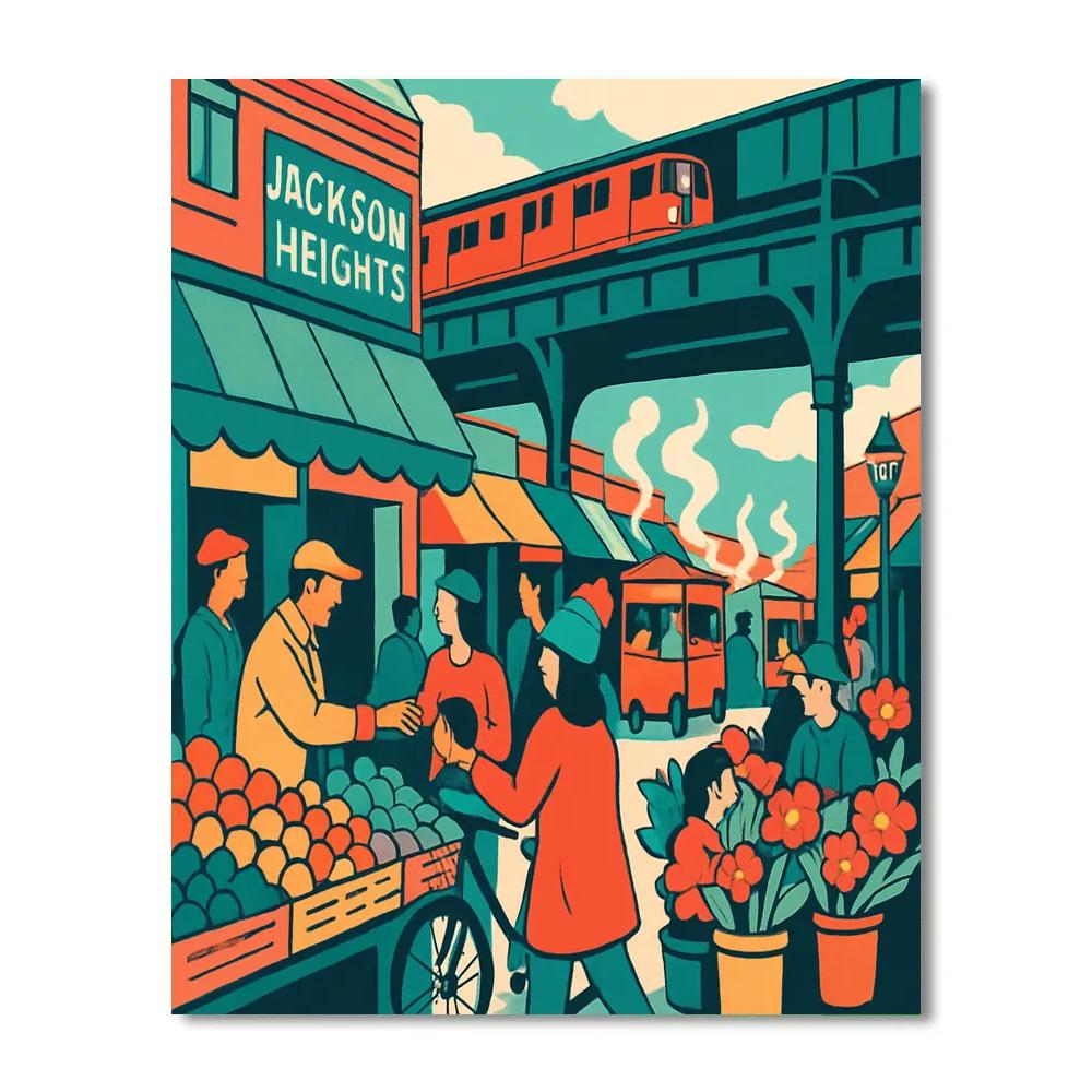 Paper Cutout New York Street Market Painting by numbers kit