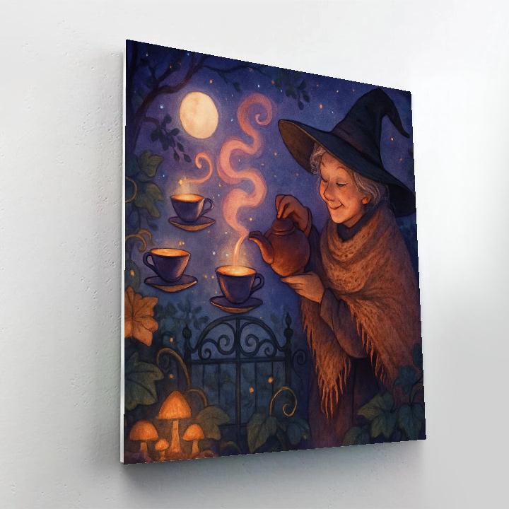 Moonlit Teacups At The Witchs Garden Gate paint by number