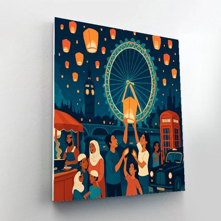 Midnight Eid Lanterns Over London painting number kit