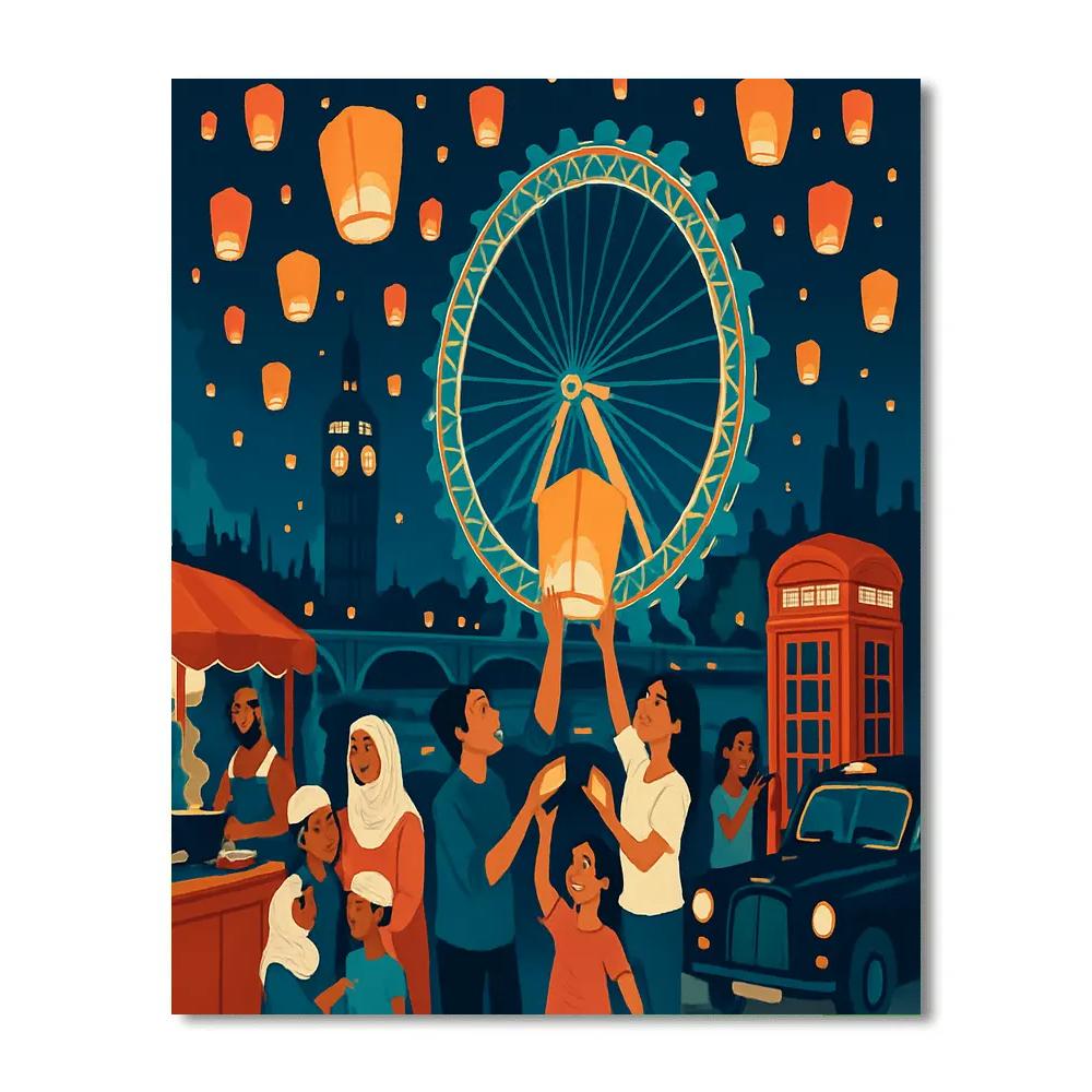 Midnight Eid Lanterns Over London painting number kit