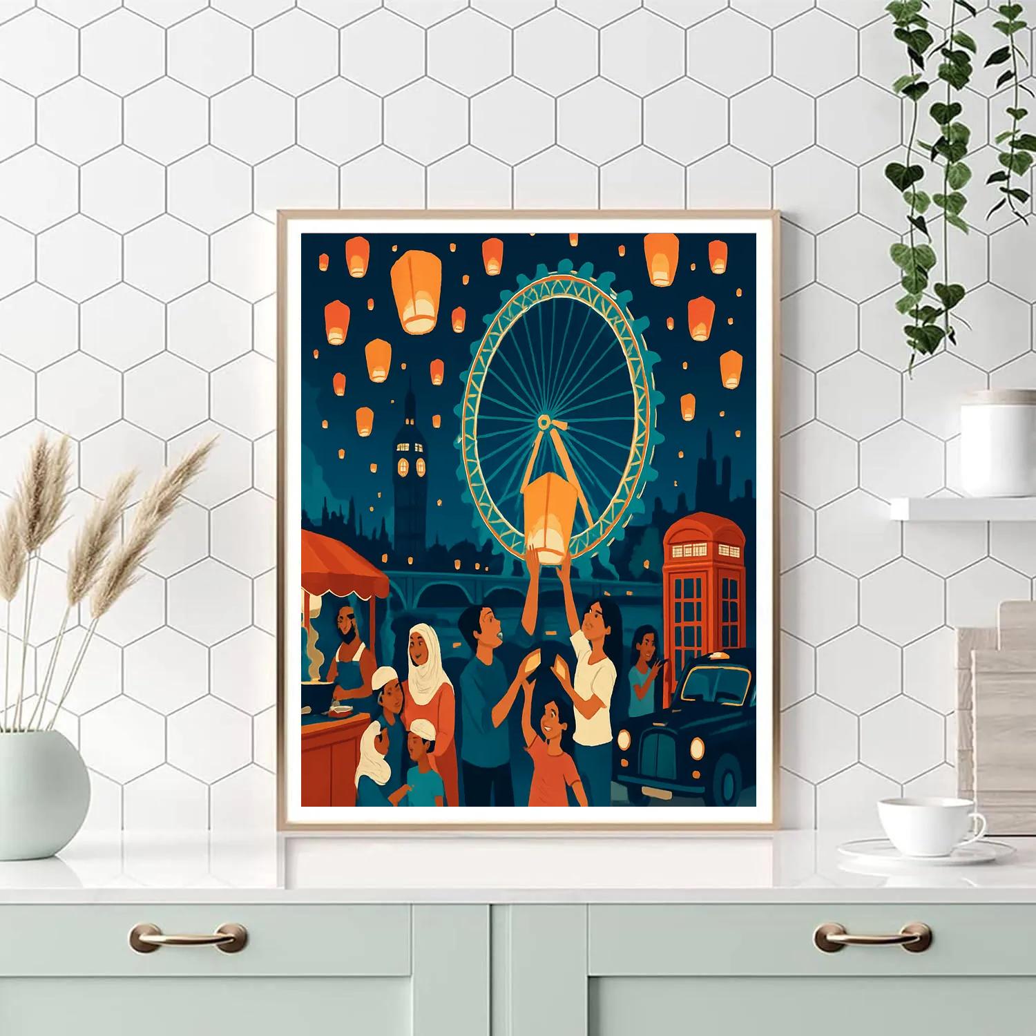 Midnight Eid Lanterns Over London painting number kit