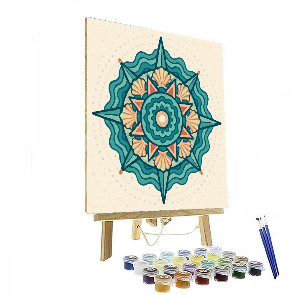 Compass Rose Mandala In Tidepool Geometry Painting by numbers kit