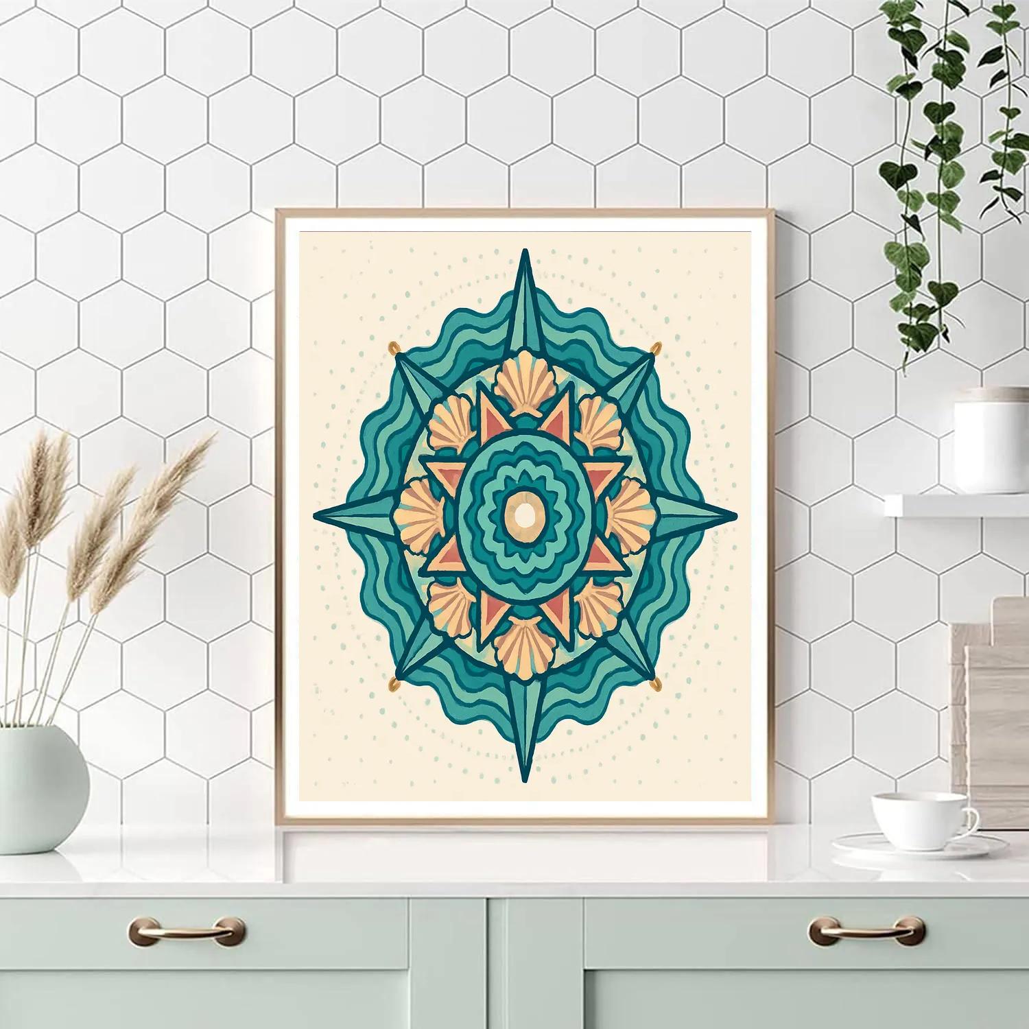 Compass Rose Mandala In Tidepool Geometry Painting by numbers kit