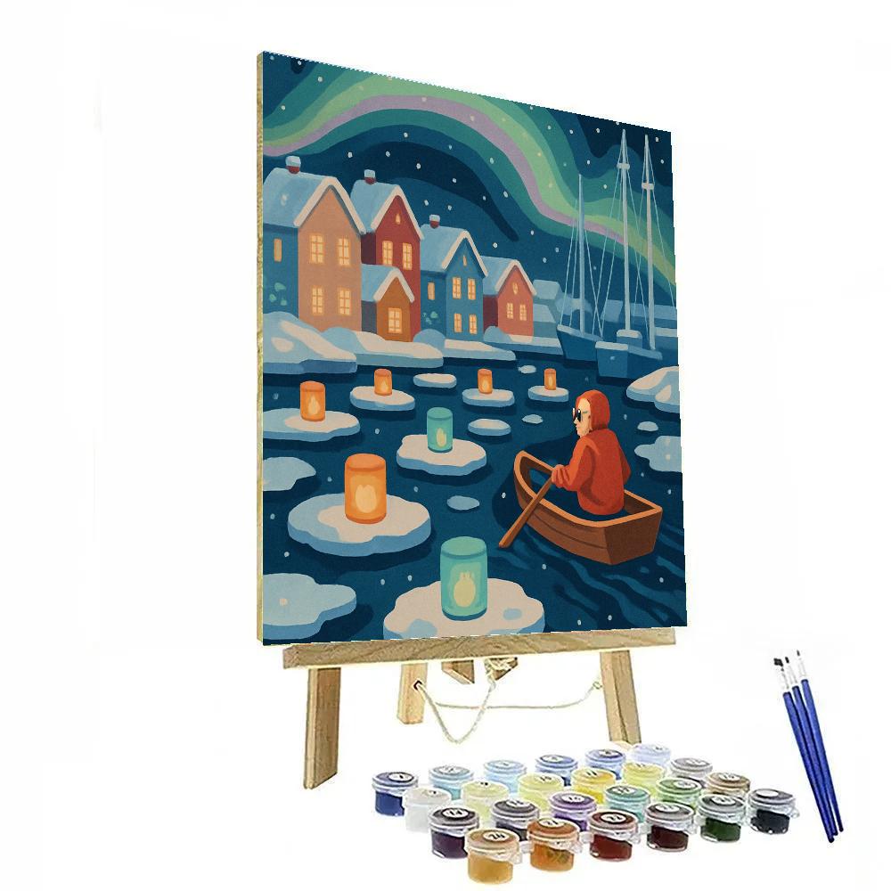 Aurora Lanterns In Winter Harbor Number painting