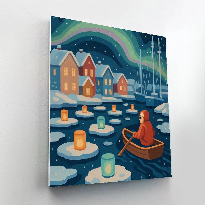 Aurora Lanterns In Winter Harbor Number painting