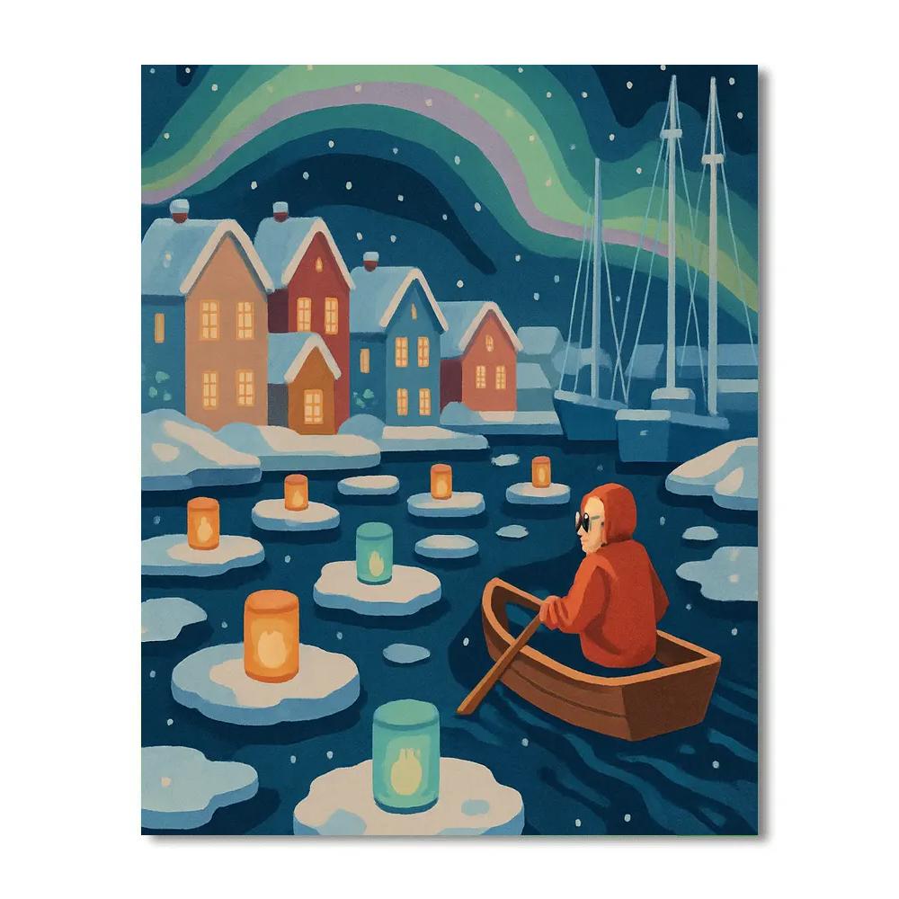 Aurora Lanterns In Winter Harbor Number painting