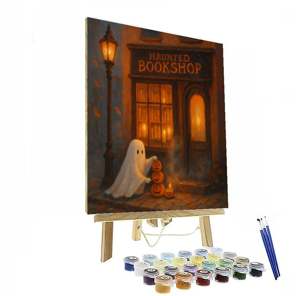 The Cozy Haunted Bookshop On Candlelit Corner Numbered painting kits