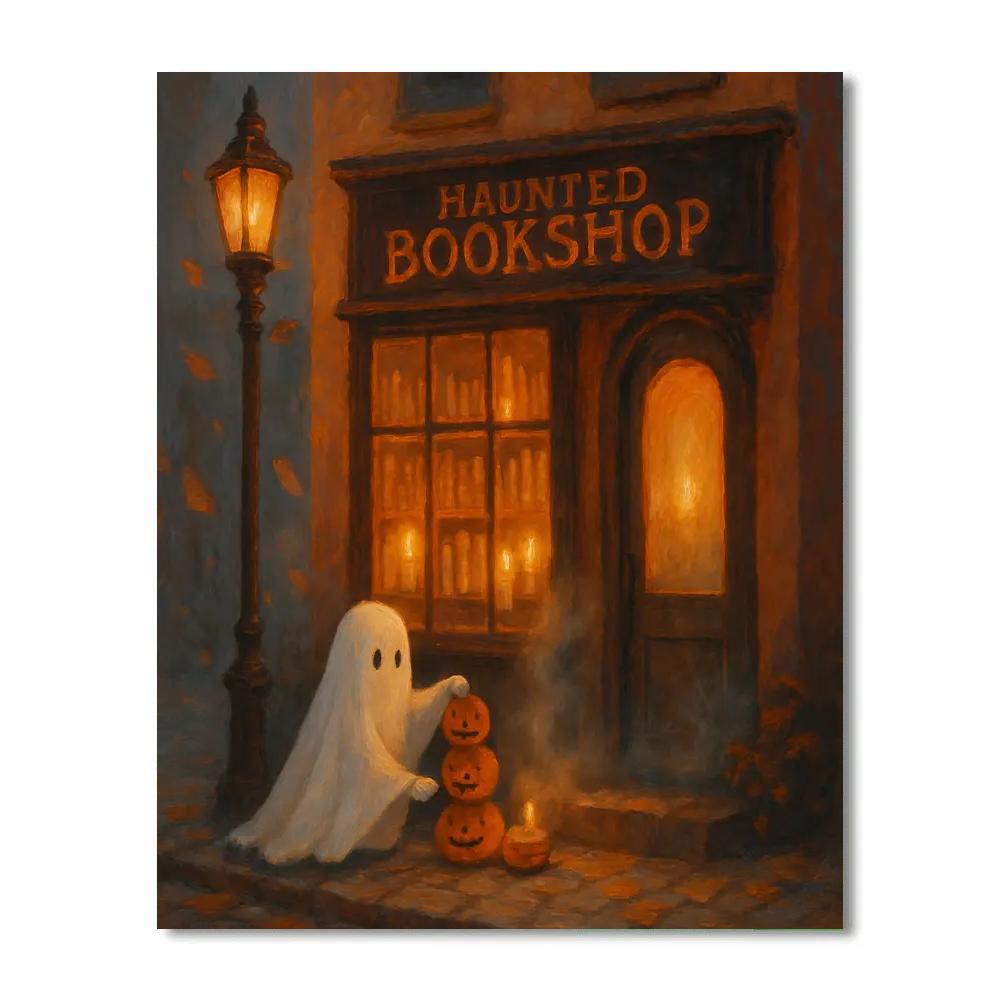 The Cozy Haunted Bookshop On Candlelit Corner Numbered painting kits