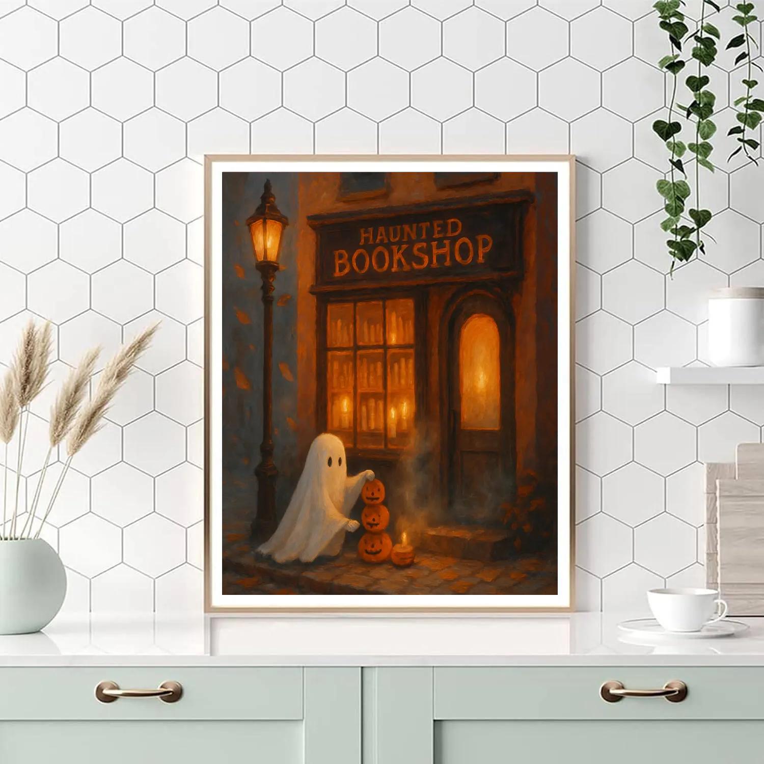 The Cozy Haunted Bookshop On Candlelit Corner Numbered painting kits