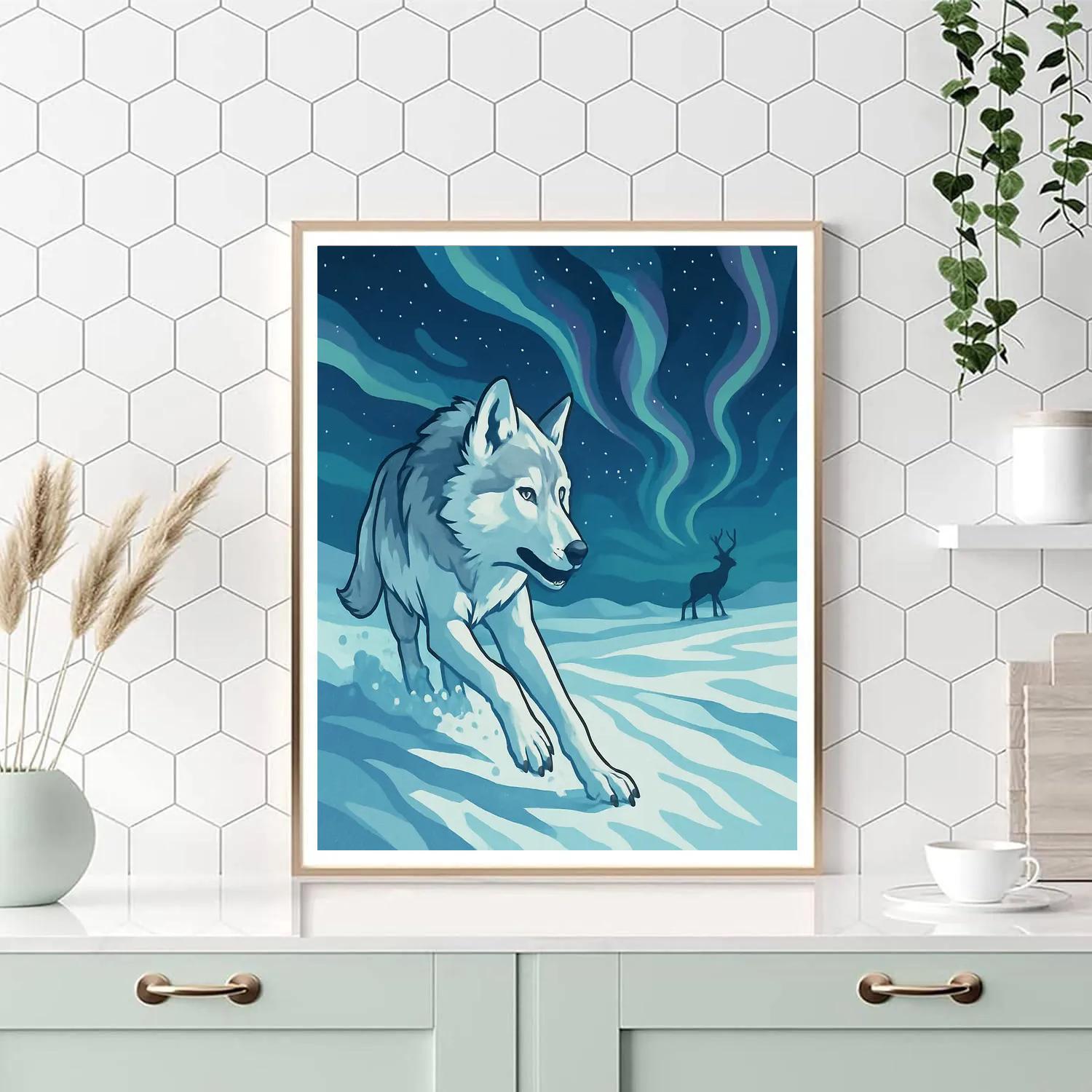 Tundra Star Map Wolf Chase paint by color