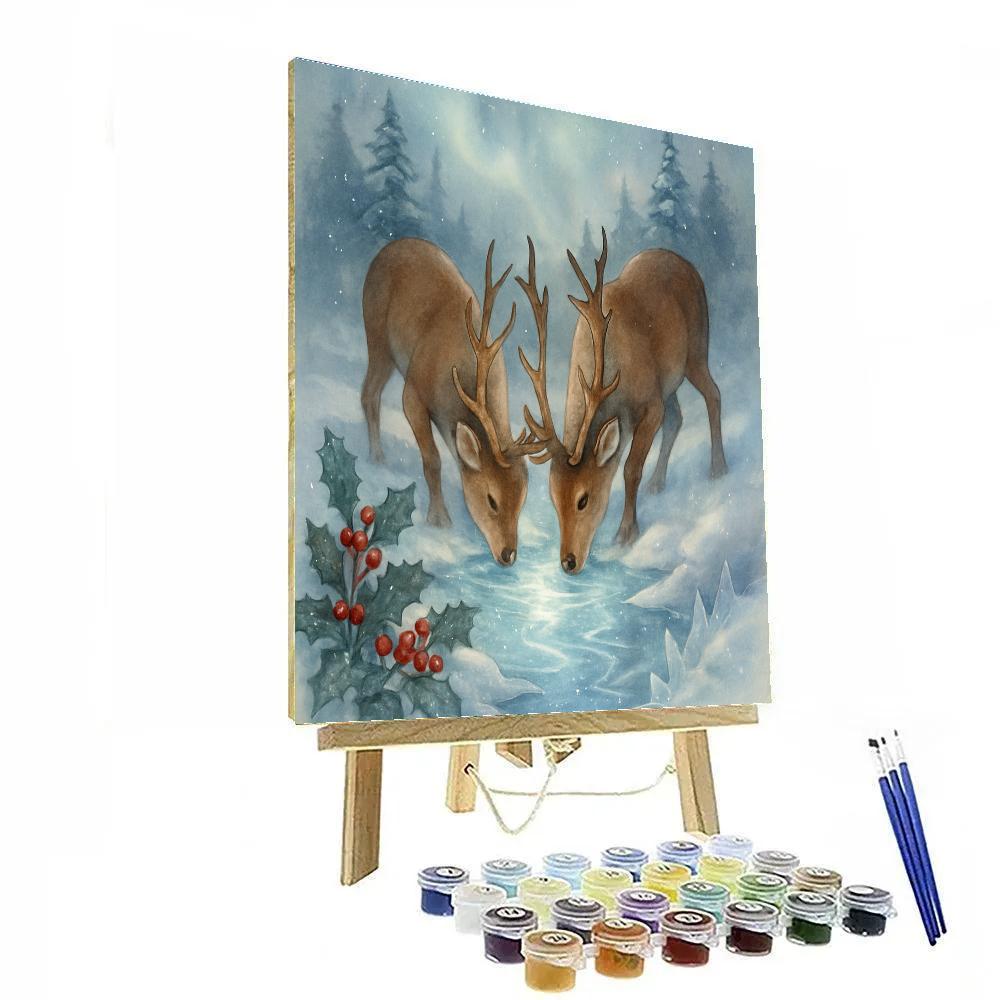 Reindeer Rest Beside Crystal Creek Paint by numbers art