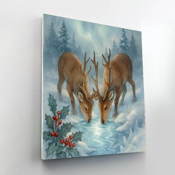 Reindeer Rest Beside Crystal Creek Paint by numbers art