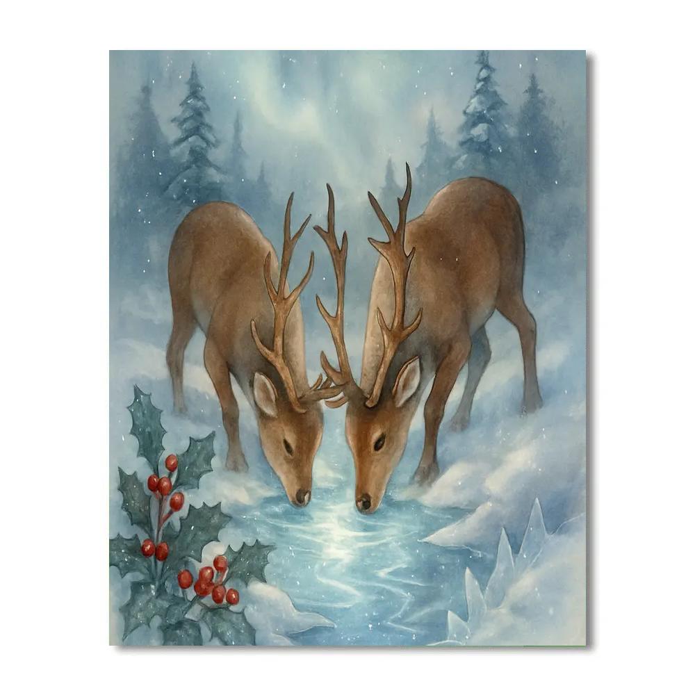 Reindeer Rest Beside Crystal Creek Paint by numbers art