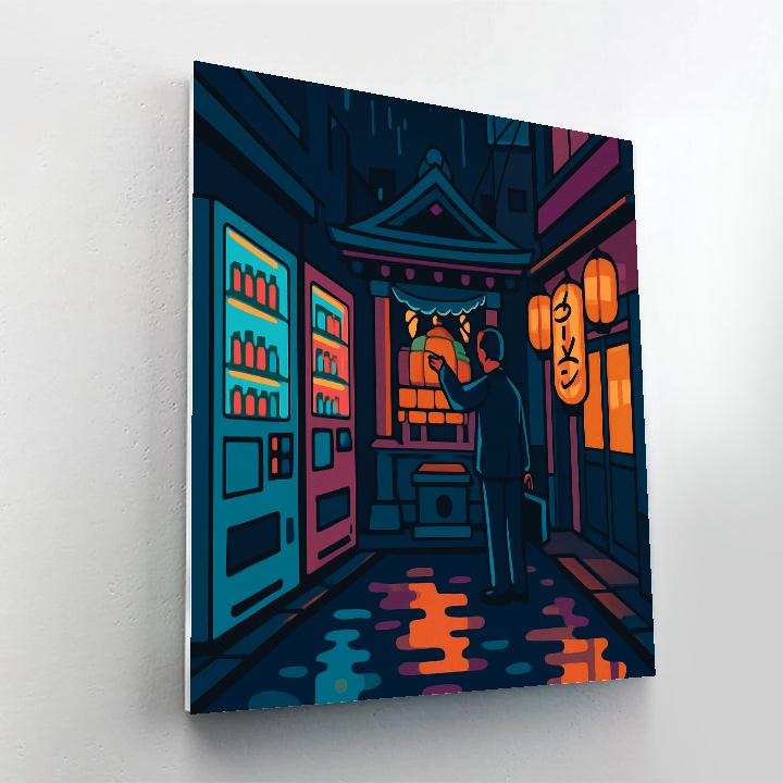 Neon Rain Japan Street Shrine Number painting
