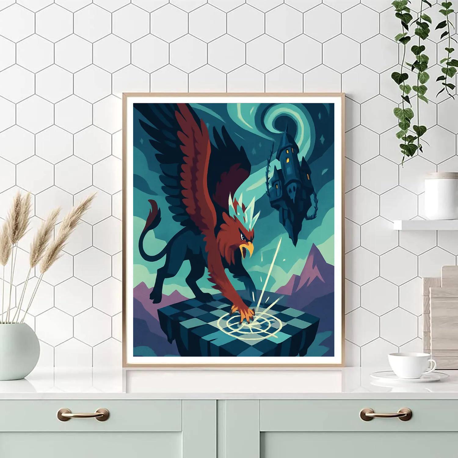 Fantasy Crowned Aurora Griffin paint by color