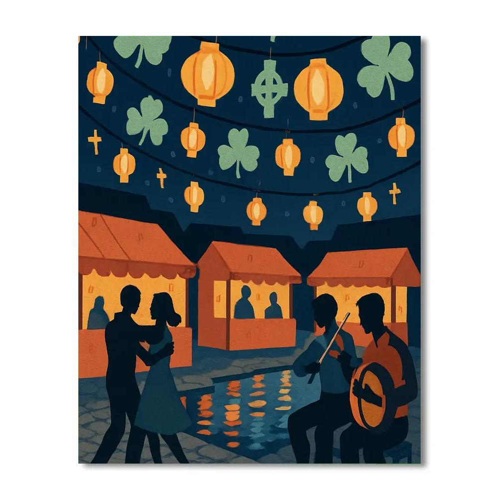 Lantern Market With Ireland Harbor Lights painting number kit