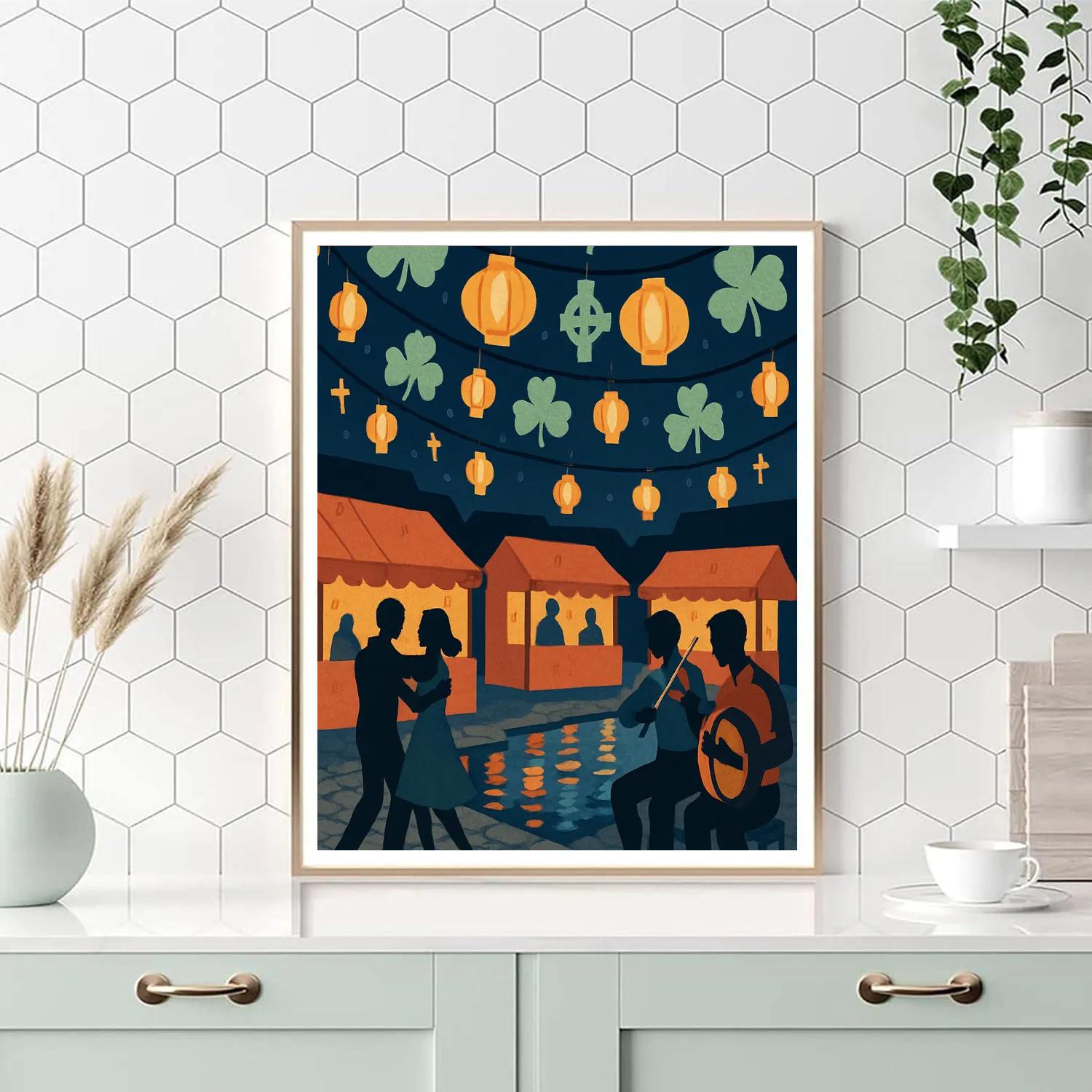 Lantern Market With Ireland Harbor Lights painting number kit