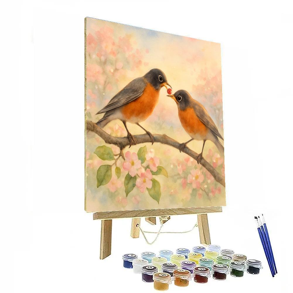 Apple Blossom Robins At First Light paint by number