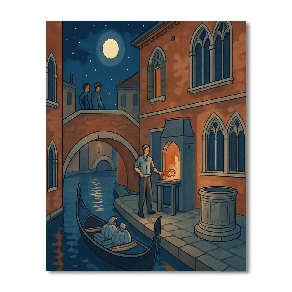 Moonlit Glassblowing In Venice Courtyard Number painting