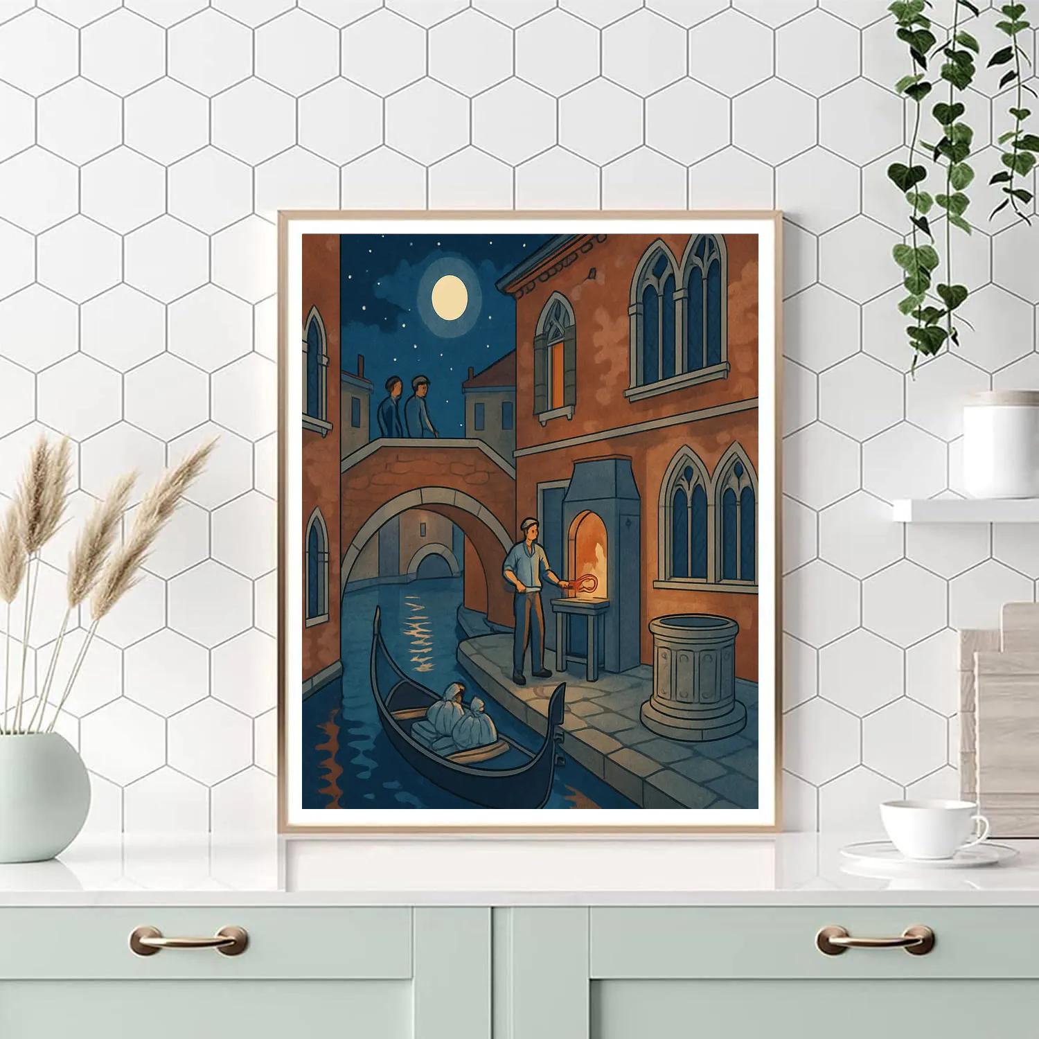 Moonlit Glassblowing In Venice Courtyard Number painting