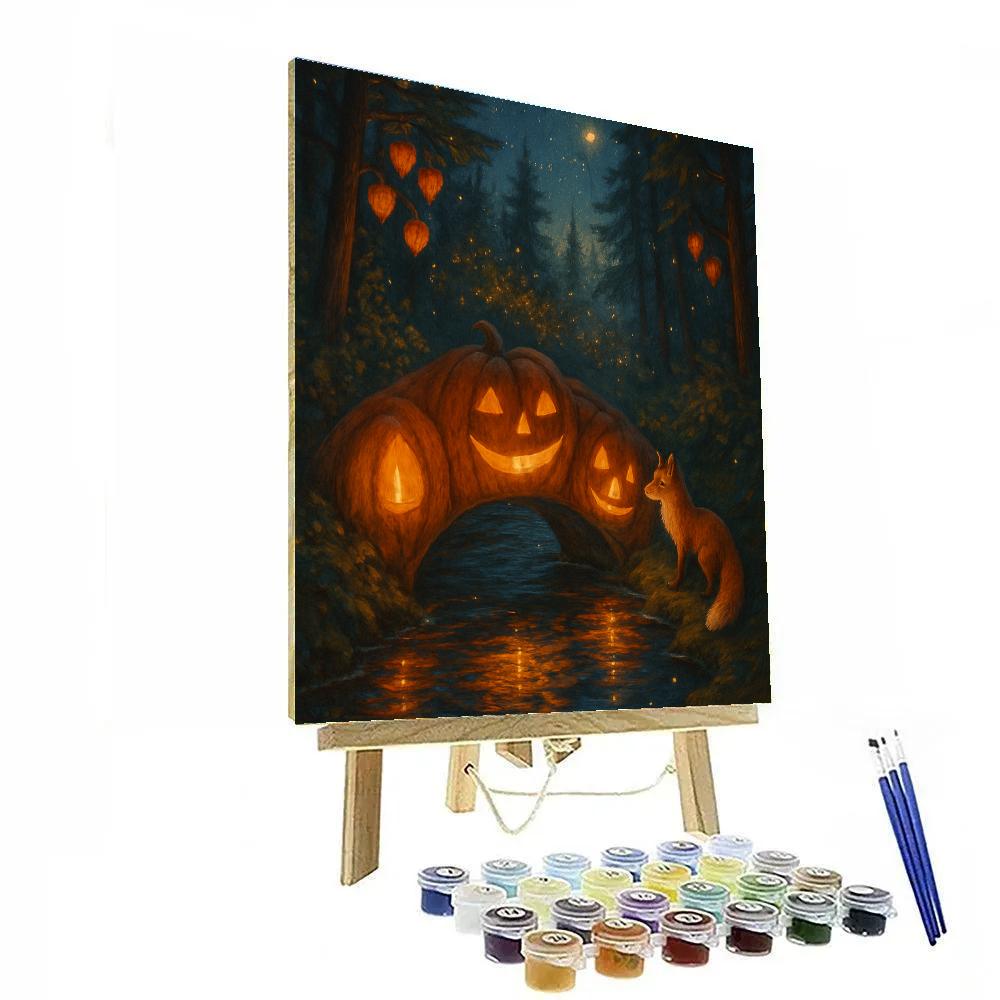 Starlit Pumpkin Bridge Over The Quiet Creek Number painting