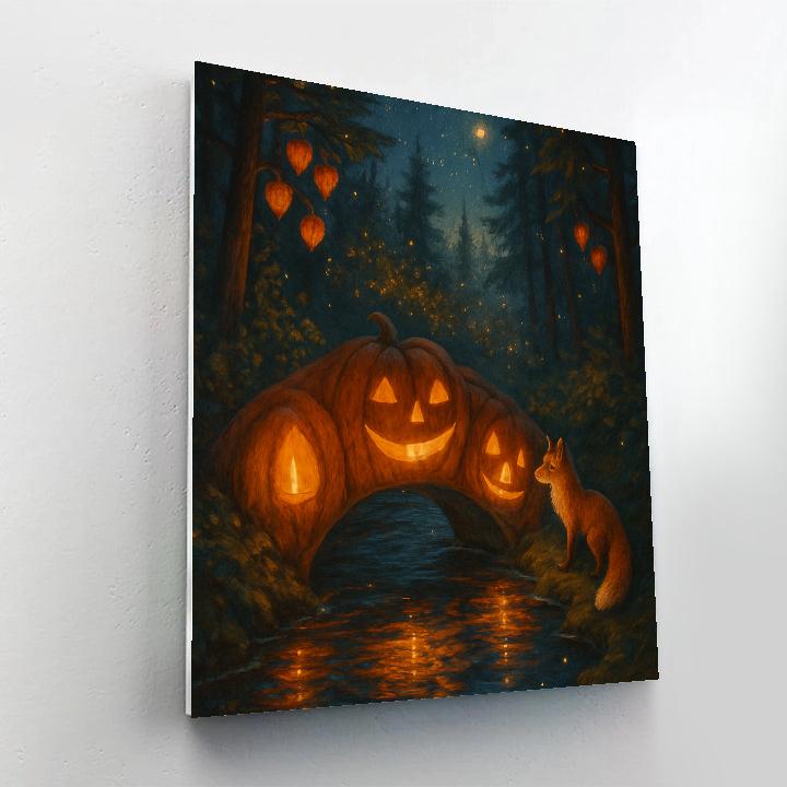 Starlit Pumpkin Bridge Over The Quiet Creek Number painting