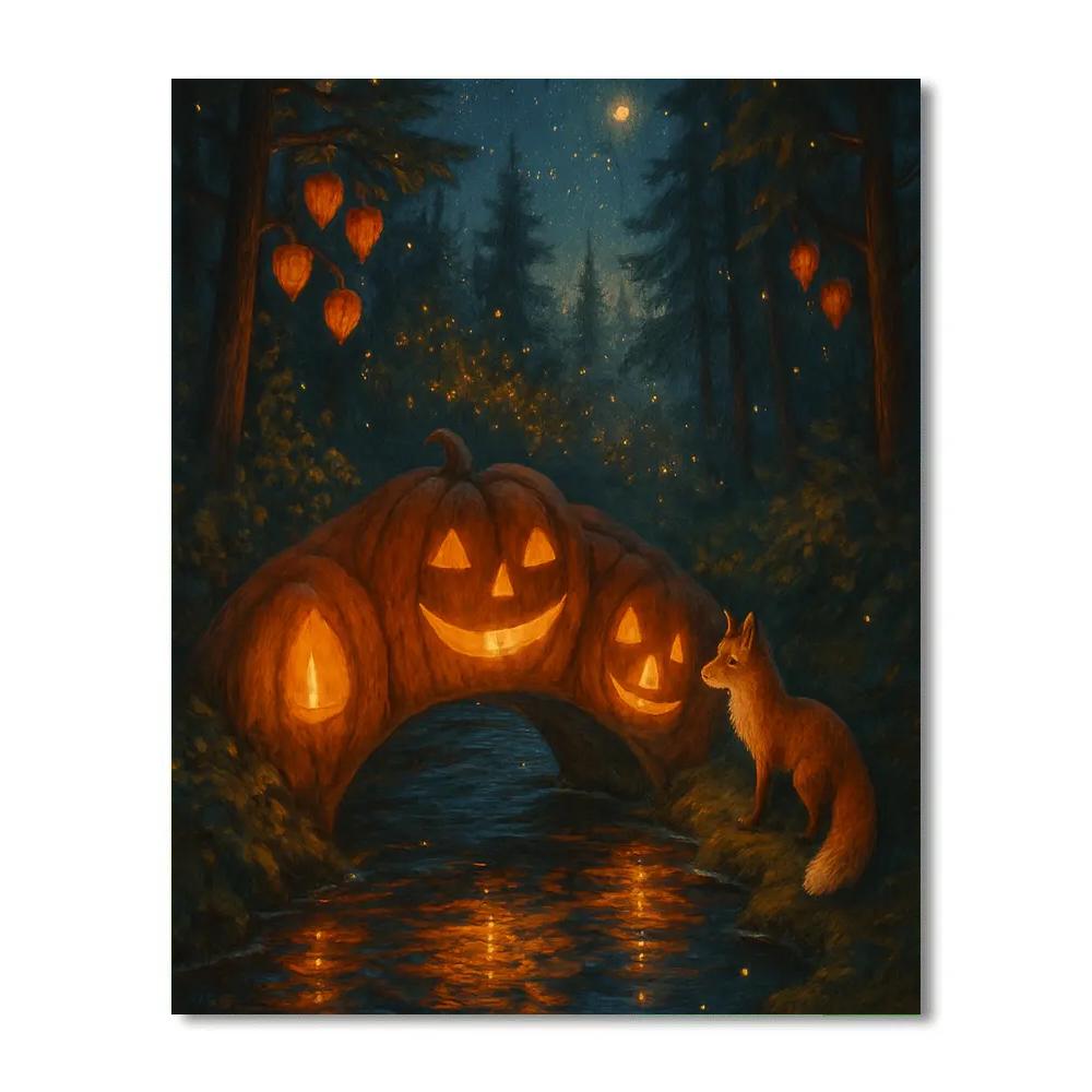 Starlit Pumpkin Bridge Over The Quiet Creek Number painting